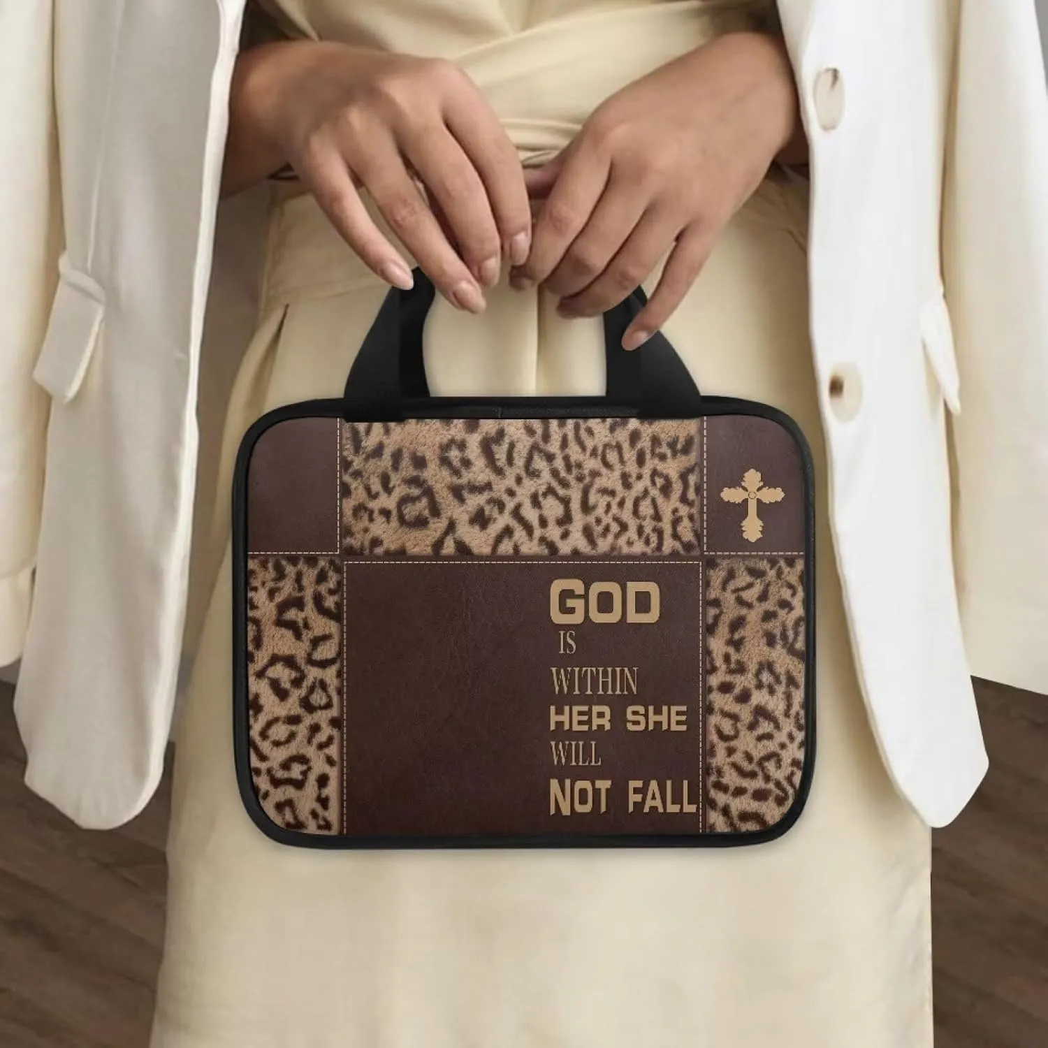 Brown Leopard Cross Bible Covers for Men, Bible Cover Case for Women, Portable Bible Case Women, Waterproof Bible Bag Bible Carrier for Bible Accessories