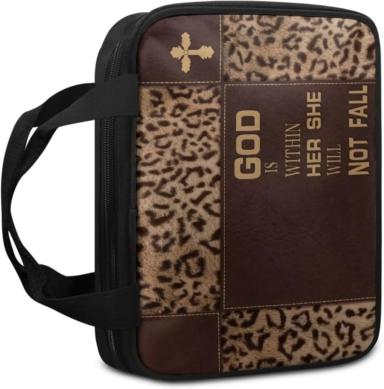 Brown Leopard Cross Bible Covers for Men, Bible Cover Case for Women, Portable Bible Case Women, Waterproof Bible Bag Bible Carrier for Bible Accessories
