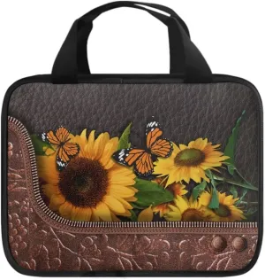Brown Sunflower Butterfly Bible Cover Case for Women, Waterproof Bible Bag with Handle, Large Capacity Bible Covers for Bible Accessories