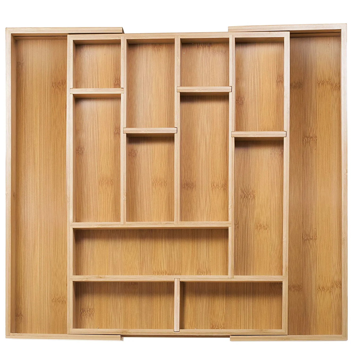 Bruntmor, 8 Compartment Expandable Drawer Silverware Organizer Bamboo Tray with Adjustable Dividers