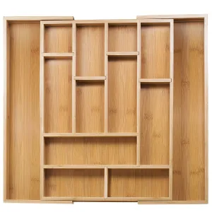 Bruntmor, 8 Compartment Expandable Drawer Silverware Organizer Bamboo Tray with Adjustable Dividers