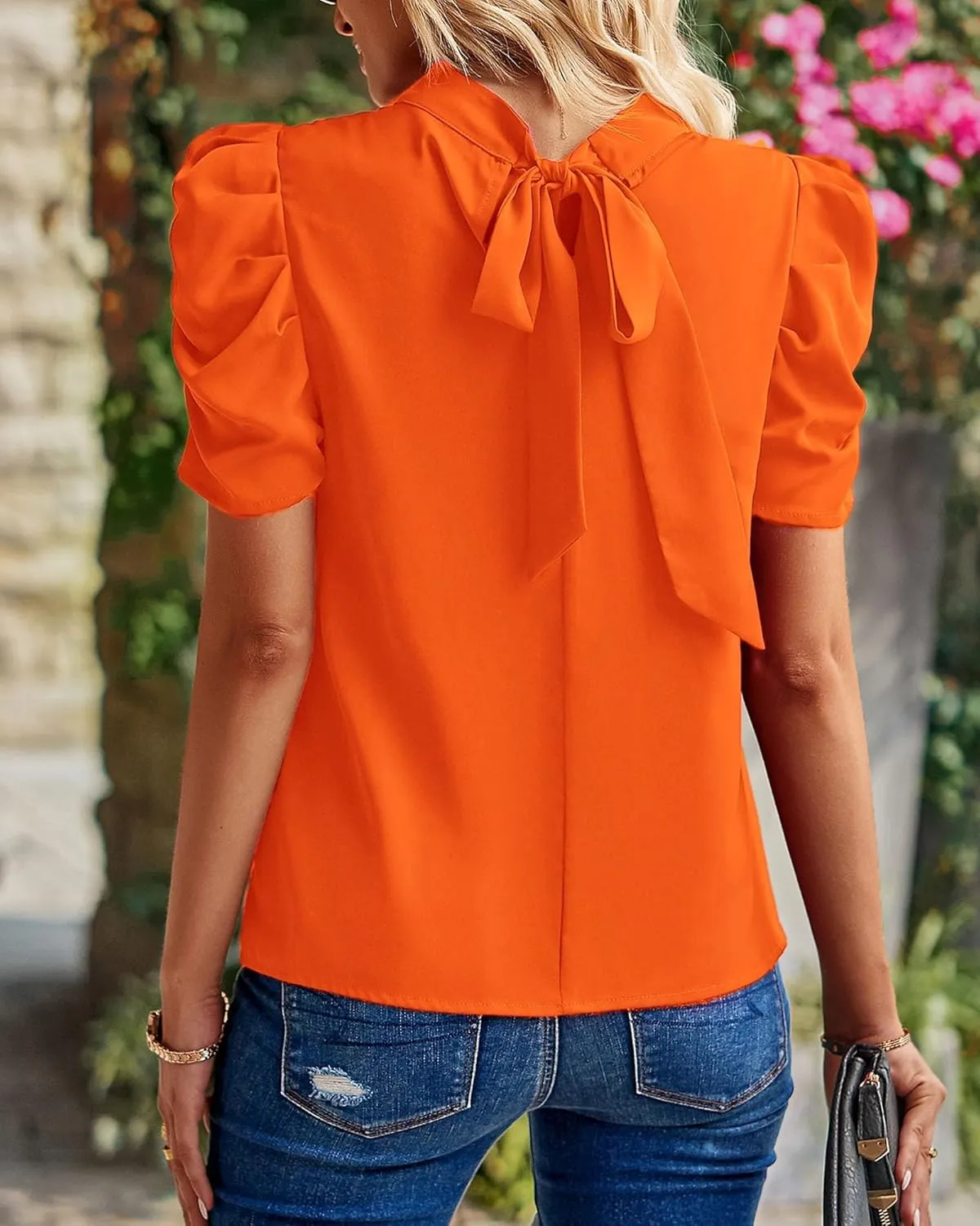 BTFBM Women's Summer Boho Shirt Top Ruffle Short Sleeve Frill Trim Mock Neck Floral Solid 2025 Casual Blouses Shirts Tops