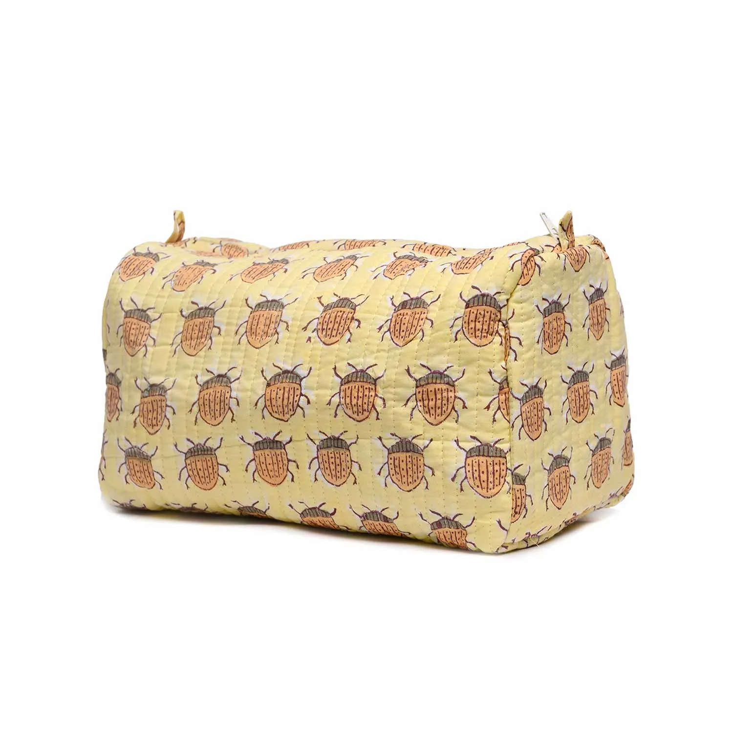 BUG HAND BLOCK PRINTED QUILTED TOILETRY POUCH