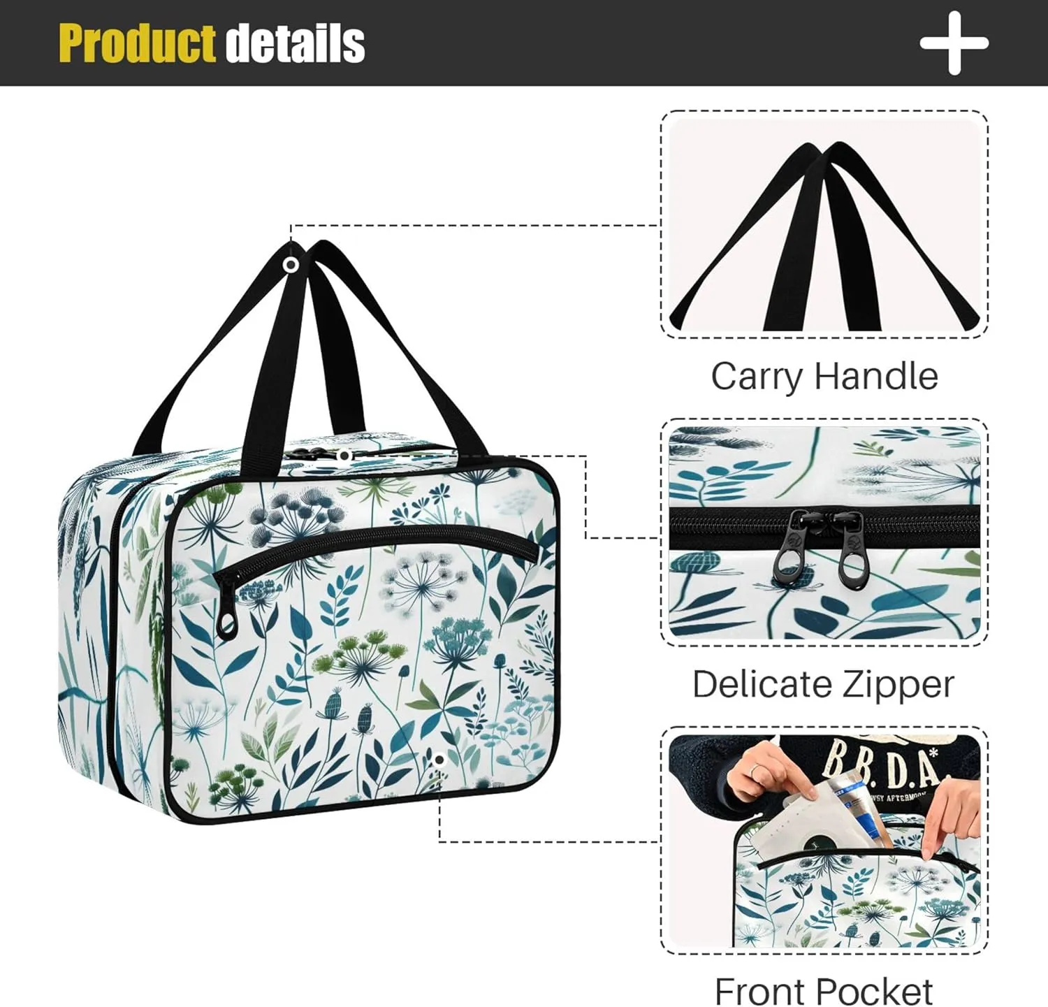 Burbuja Blue Twig Travel Toiletry Bag for Women, Hanging Waterproof Toiletry Bag Cosmetic Organizer for Toiletries Accessories, M