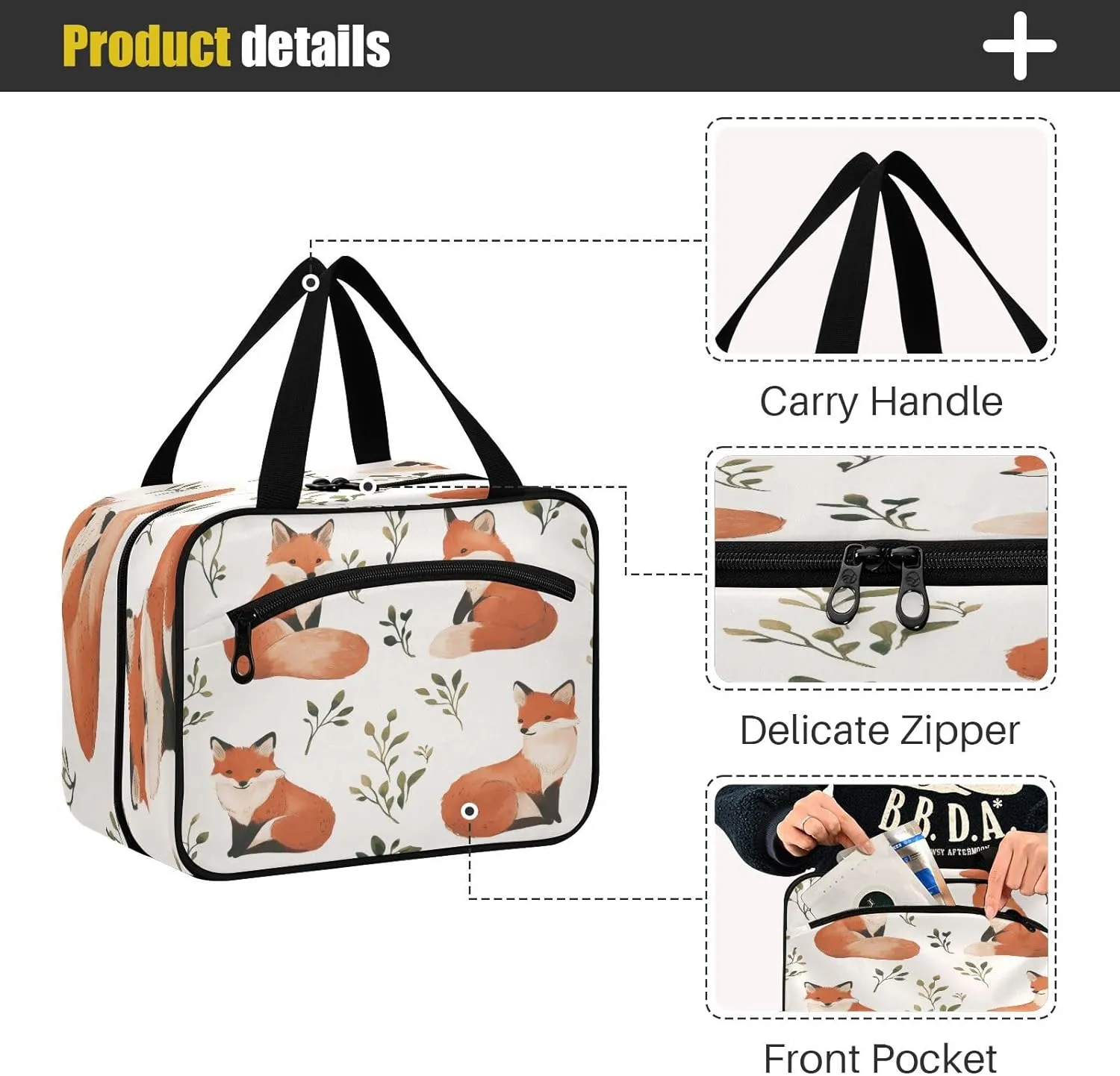 Burbuja Foxs Twigs Travel Toiletry Bag for Women, Hanging Waterproof Toiletry Bag Cosmetic Organizer for Toiletries Accessories, M
