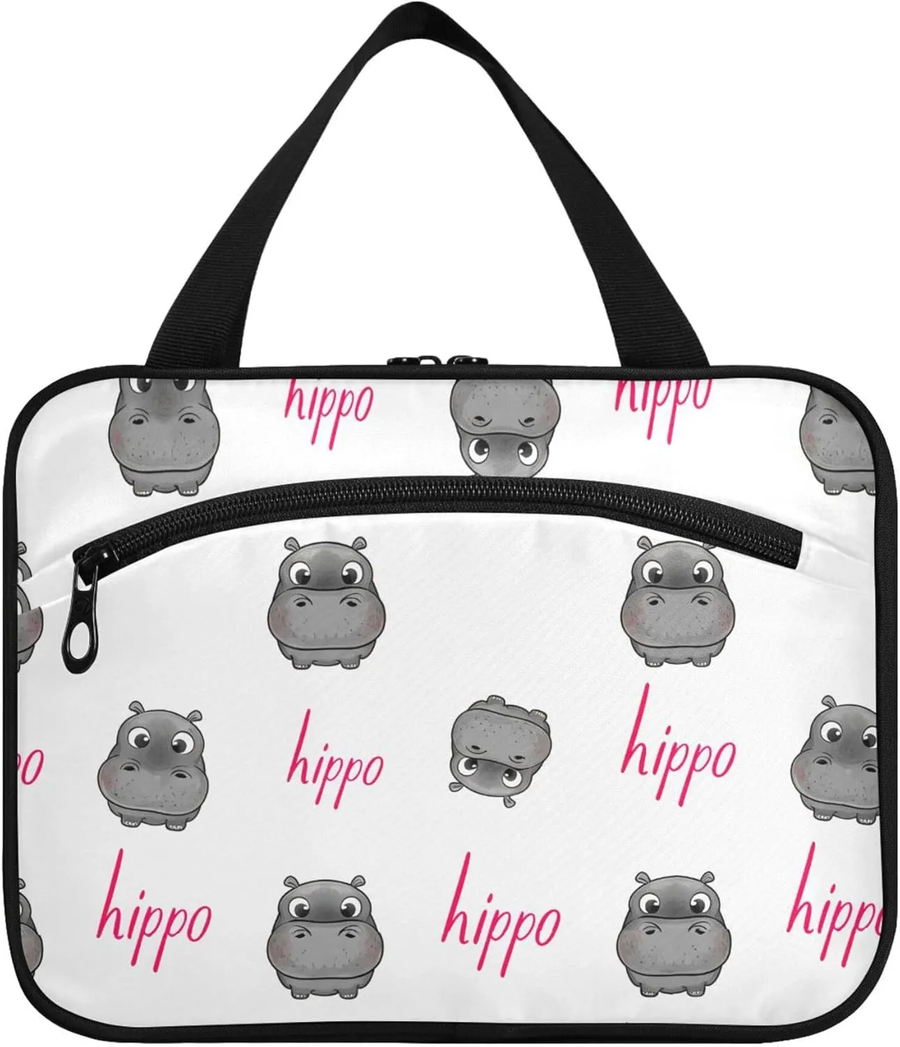 Burbuja Gray Hippos Hanging Travel Toiletry Bag with Hook, Waterproof Toiletry Bag Cosmetic Organizer for Toiletries Bathroom for Women, L