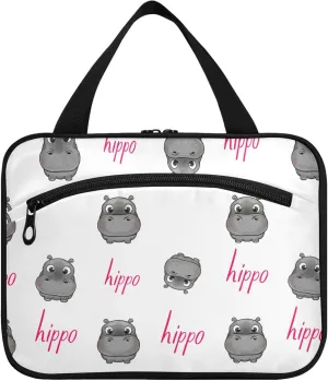 Burbuja Gray Hippos Hanging Travel Toiletry Bag with Hook, Waterproof Toiletry Bag Cosmetic Organizer for Toiletries Bathroom for Women, L