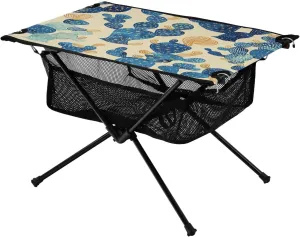 Cactus Pattern Beige Portable Folding Camping Table, Compact Lightweight Beach Table with Carrying Bag for Outdoor Picnics, BBQs, Camp
