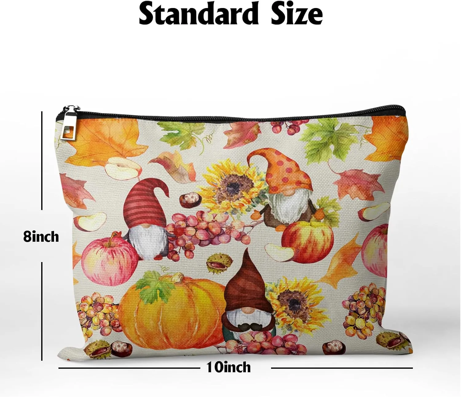 Cafl Autumn Gnomes Makeup Bag Travel Large Fall Pumpkin Cosmetic Bag Organizer toiletry Essentials Jewelry Zipper Bag Gift For Women -10×8 inch