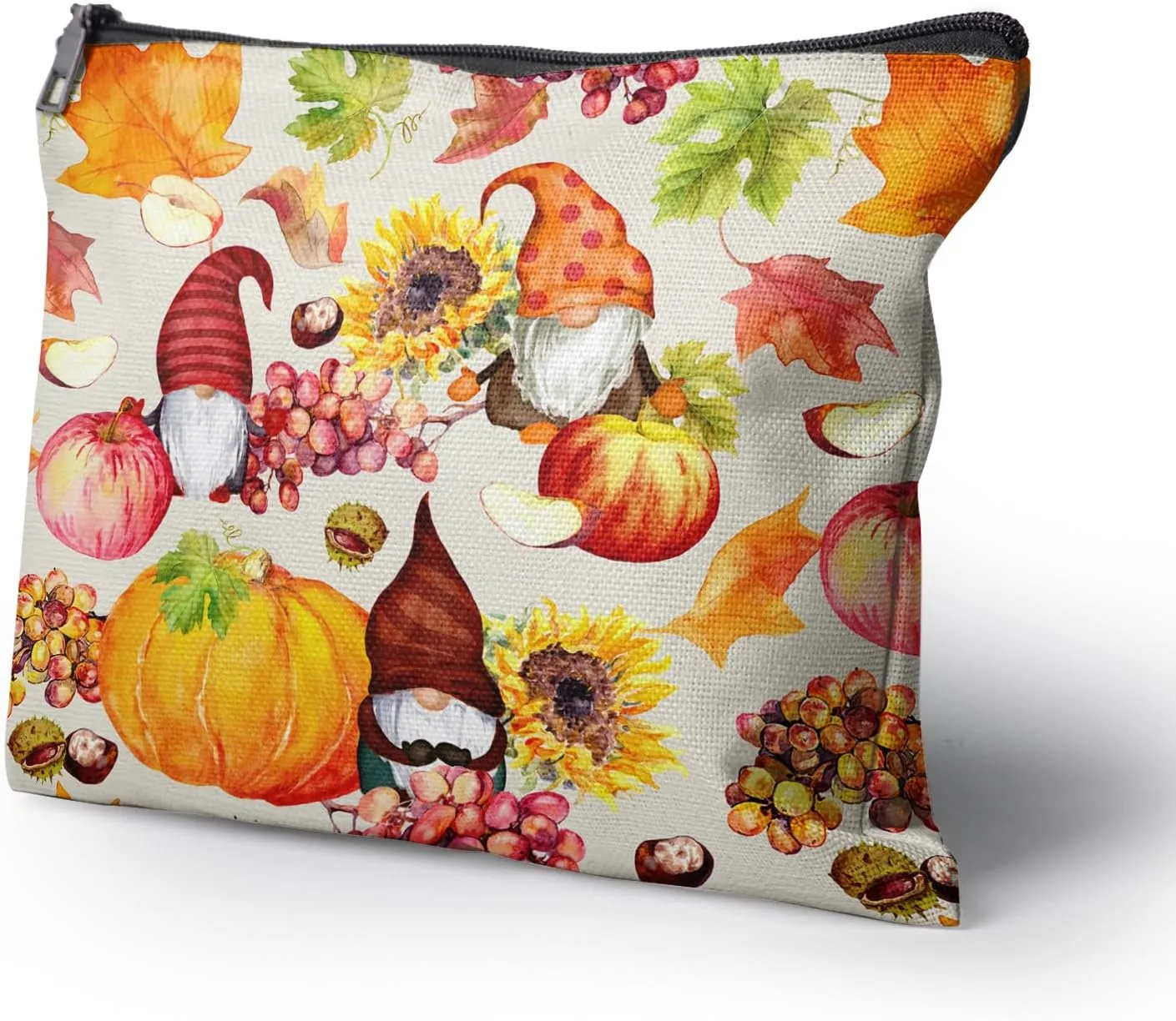 Cafl Autumn Gnomes Makeup Bag Travel Large Fall Pumpkin Cosmetic Bag Organizer toiletry Essentials Jewelry Zipper Bag Gift For Women -10×8 inch