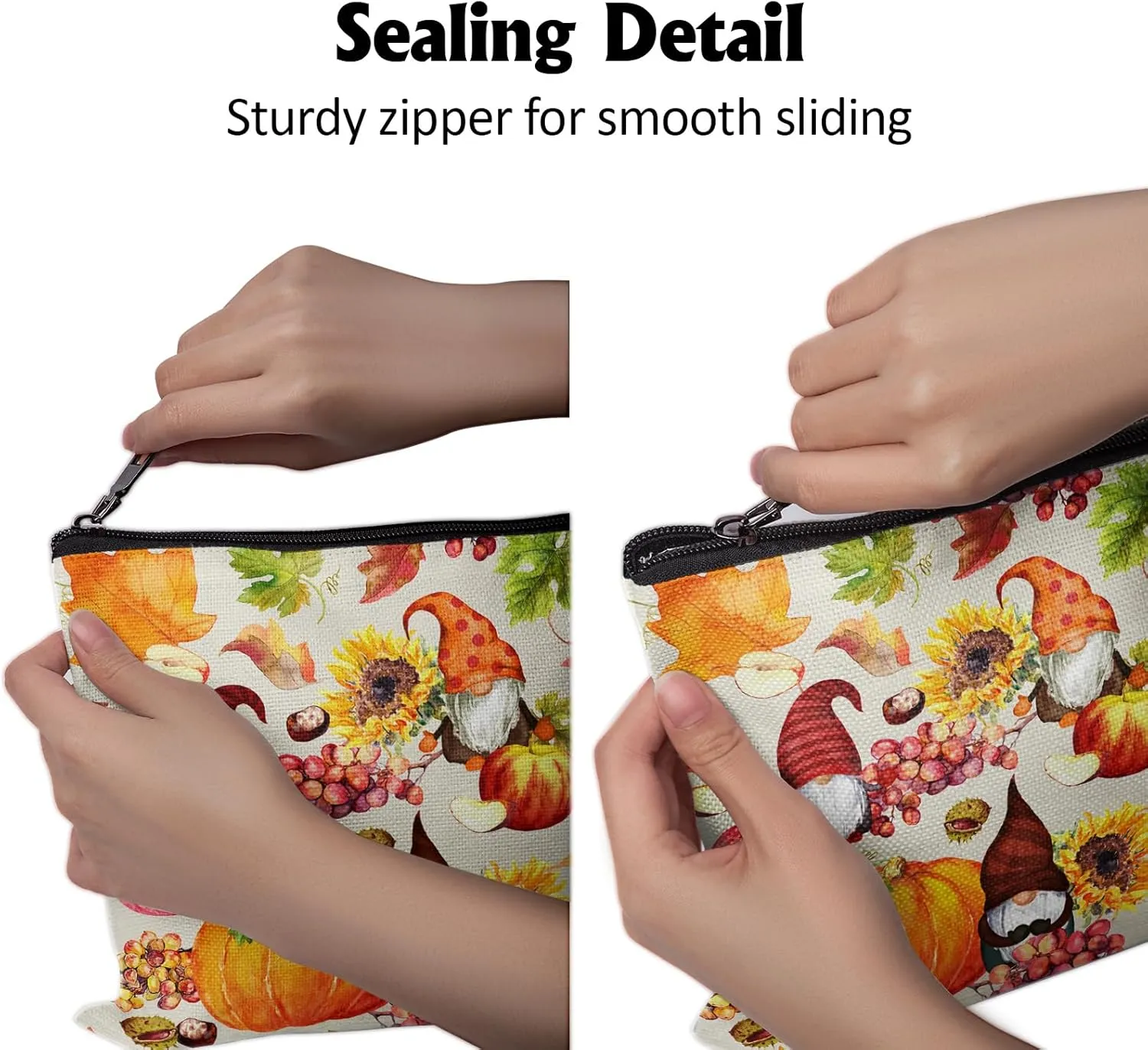 Cafl Autumn Gnomes Makeup Bag Travel Large Fall Pumpkin Cosmetic Bag Organizer toiletry Essentials Jewelry Zipper Bag Gift For Women -10×8 inch