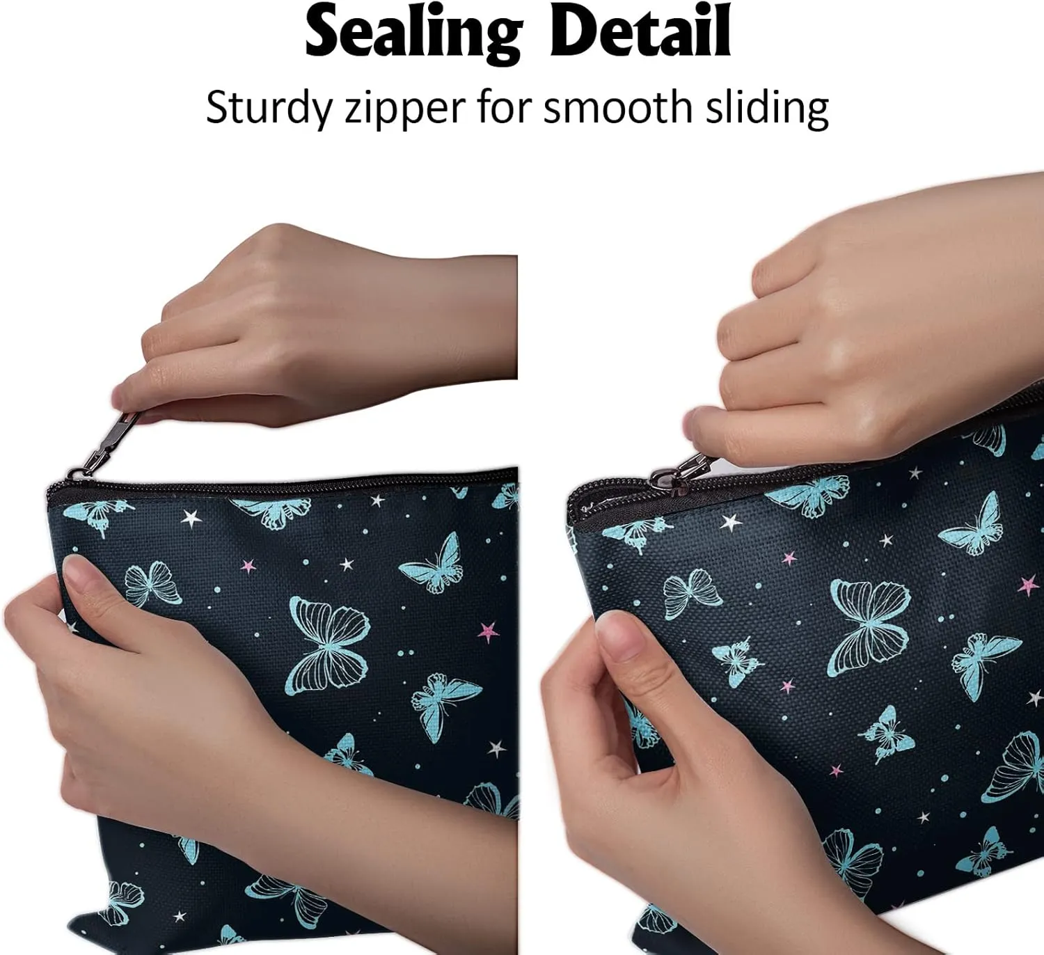 Cafl Beautiful Butterfly Makeup Bag Cute Butterfly Zipper Pouch Cosmetic Pouch Large Travel Linen Make Up Organizer for Purse for Girls Women 10×8Inch