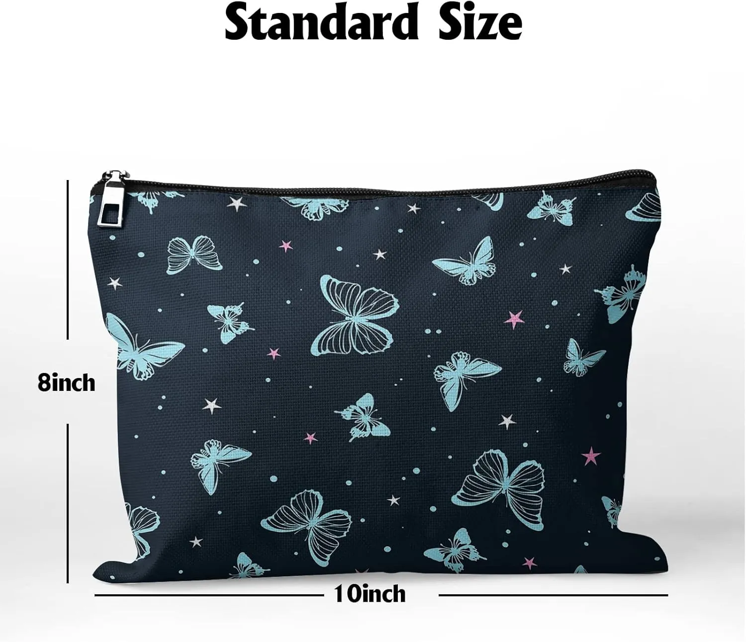 Cafl Beautiful Butterfly Makeup Bag Cute Butterfly Zipper Pouch Cosmetic Pouch Large Travel Linen Make Up Organizer for Purse for Girls Women 10×8Inch