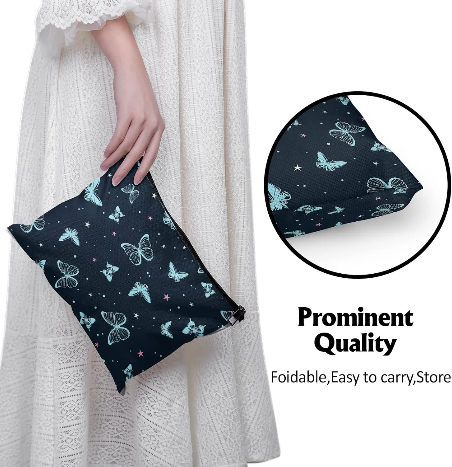 Cafl Beautiful Butterfly Makeup Bag Cute Butterfly Zipper Pouch Cosmetic Pouch Large Travel Linen Make Up Organizer for Purse for Girls Women 10×8Inch