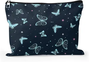 Cafl Beautiful Butterfly Makeup Bag Cute Butterfly Zipper Pouch Cosmetic Pouch Large Travel Linen Make Up Organizer for Purse for Girls Women 10×8Inch
