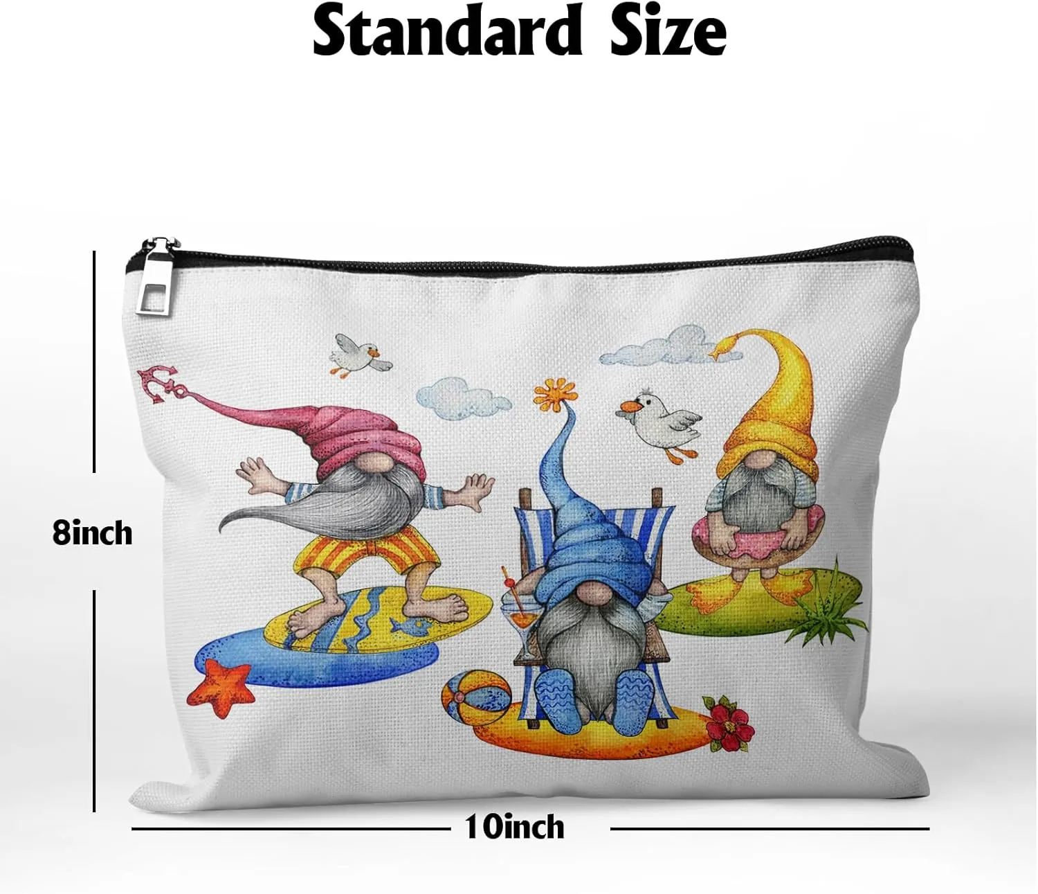 Cafl Cute Beach Gnomes Makeup Bag Cartoon Summer Gnomes Cosmetic Bag for Women Large Capacity Make Up Bag Portable Travel Toiletry Pouch Organizer 10 * 8inch