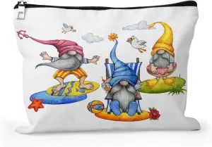Cafl Cute Beach Gnomes Makeup Bag Cartoon Summer Gnomes Cosmetic Bag for Women Large Capacity Make Up Bag Portable Travel Toiletry Pouch Organizer 10 * 8inch