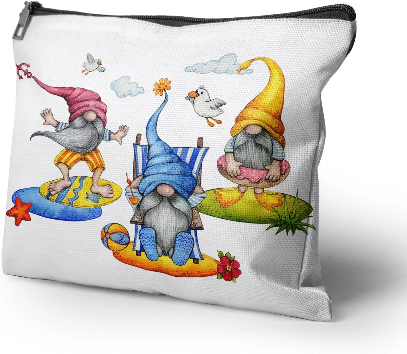 Cafl Cute Beach Gnomes Makeup Bag Cartoon Summer Gnomes Cosmetic Bag for Women Large Capacity Make Up Bag Portable Travel Toiletry Pouch Organizer 10 * 8inch