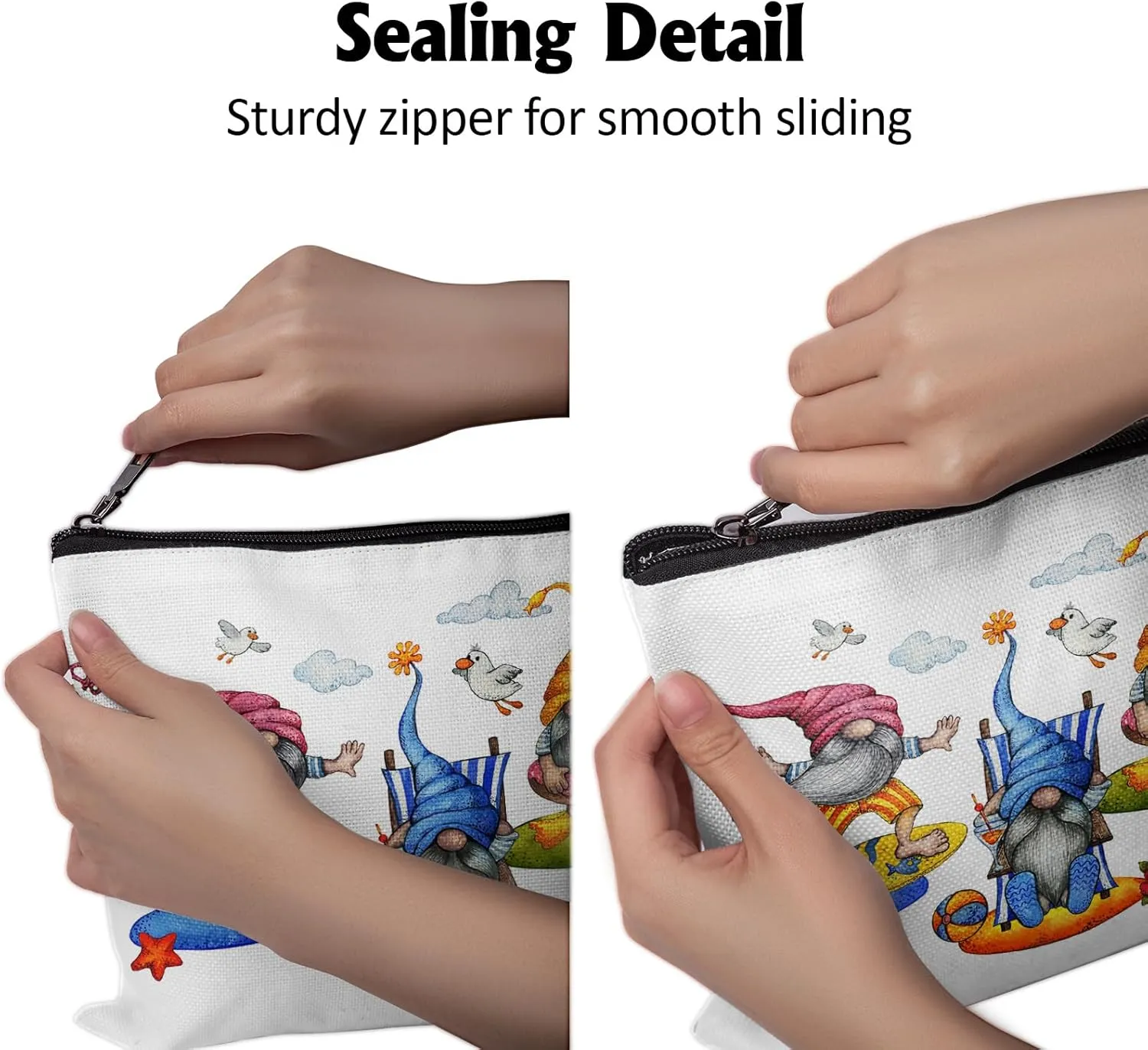 Cafl Cute Beach Gnomes Makeup Bag Cartoon Summer Gnomes Cosmetic Bag for Women Large Capacity Make Up Bag Portable Travel Toiletry Pouch Organizer 10 * 8inch