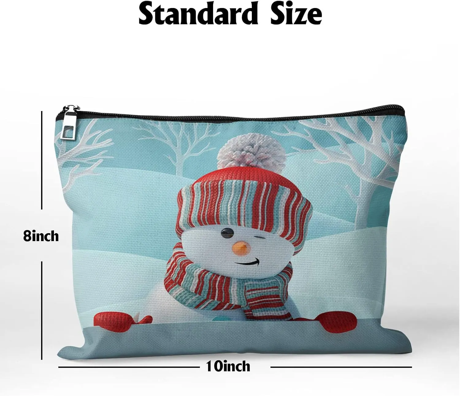 Cafl Cute Snowman Makeup Bag Winter Landscape Cosmetic Bag Zipper Cosmetic Pouch Large Travel Linen Make Up Organizer for Purse for Women