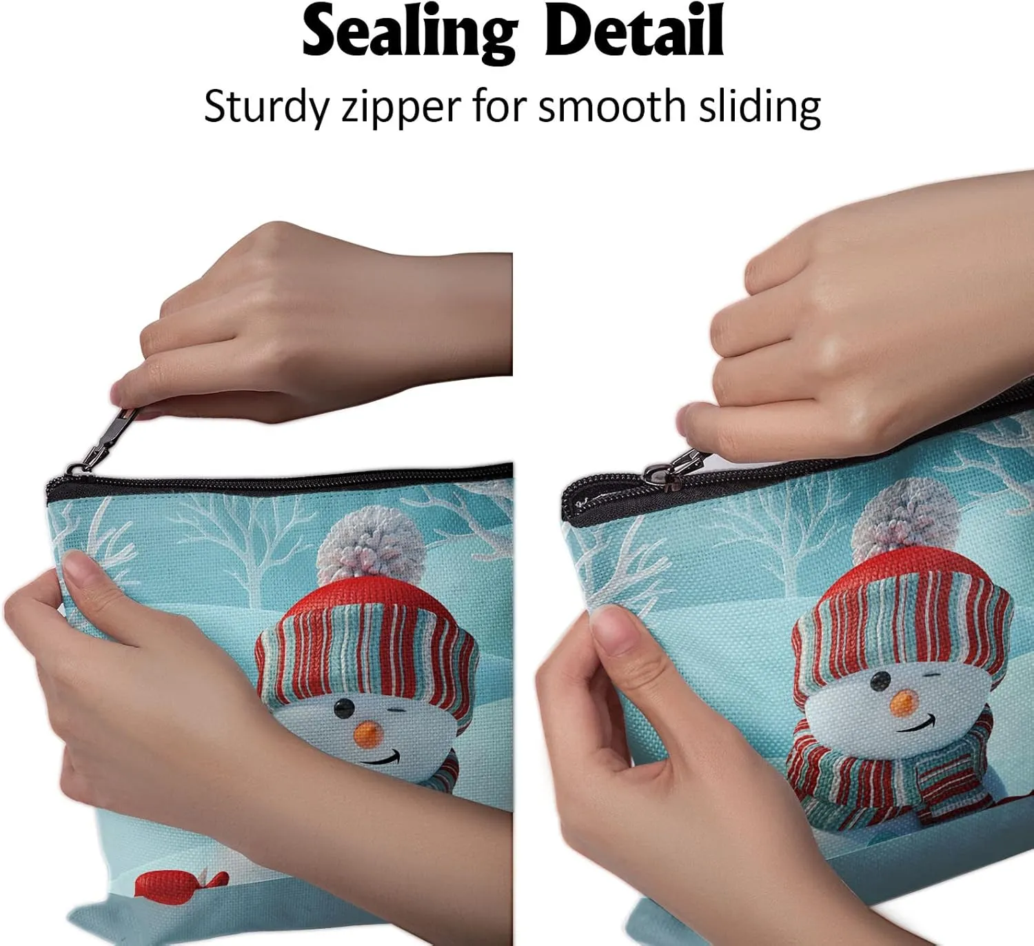 Cafl Cute Snowman Makeup Bag Winter Landscape Cosmetic Bag Zipper Cosmetic Pouch Large Travel Linen Make Up Organizer for Purse for Women