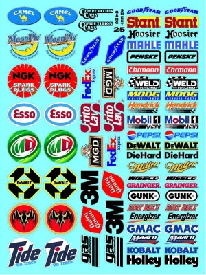 Camel - ESSO Sticker Gang Sheet 25-1/10 Scale White Vinyl R/C Model Decal Sticker Sheet Radio Control Lexan Body - Decorate Your R/c Cars, Boats, Trucks Along with Any Other Scale Model Kit.