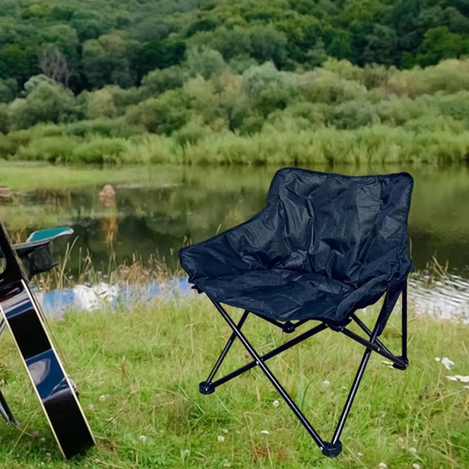 Camping Chair Moon Chair Heavy Duty Sofa Chair Portable Fishing Lounge Chair Foldable Seat for Adults Hiking Outdoor Sports, Black