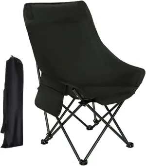 Camping Chair with headrest Comfy Extra Wide Outdoor Chairs for Fishing Hiking Picnic Beach Supports 220 LBS-Black