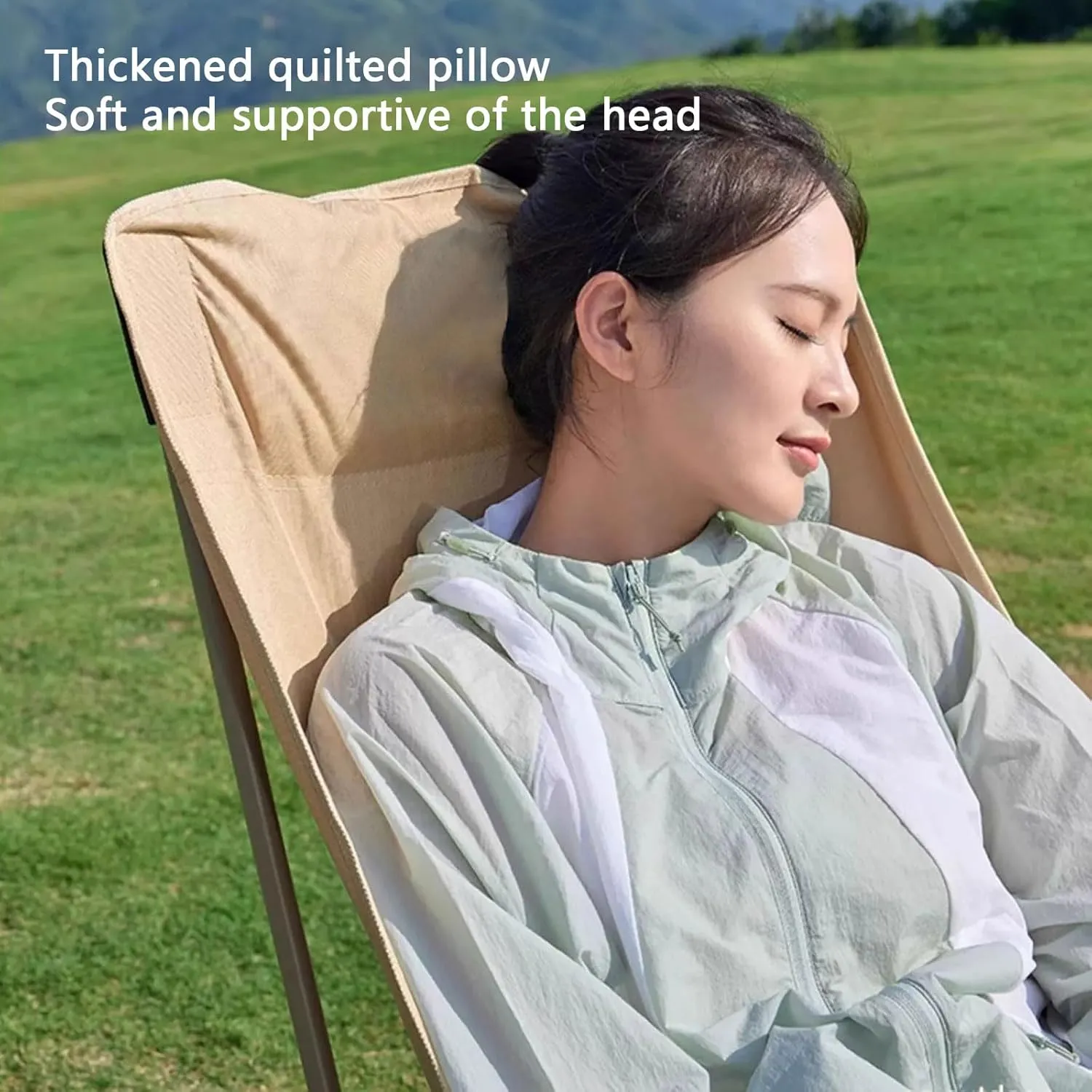 Camping Chair with headrest Comfy Extra Wide Outdoor Chairs for Fishing Hiking Picnic Beach Supports 220 LBS-Black