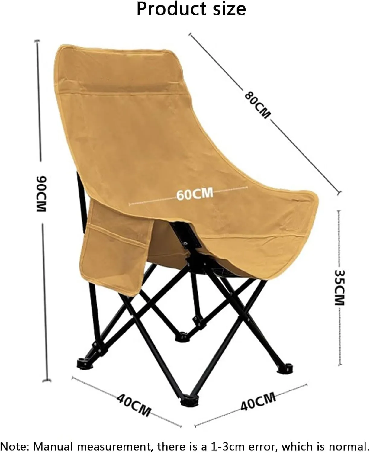 Camping Chair with headrest Comfy Extra Wide Outdoor Chairs for Fishing Hiking Picnic Beach Supports 220 LBS-Black