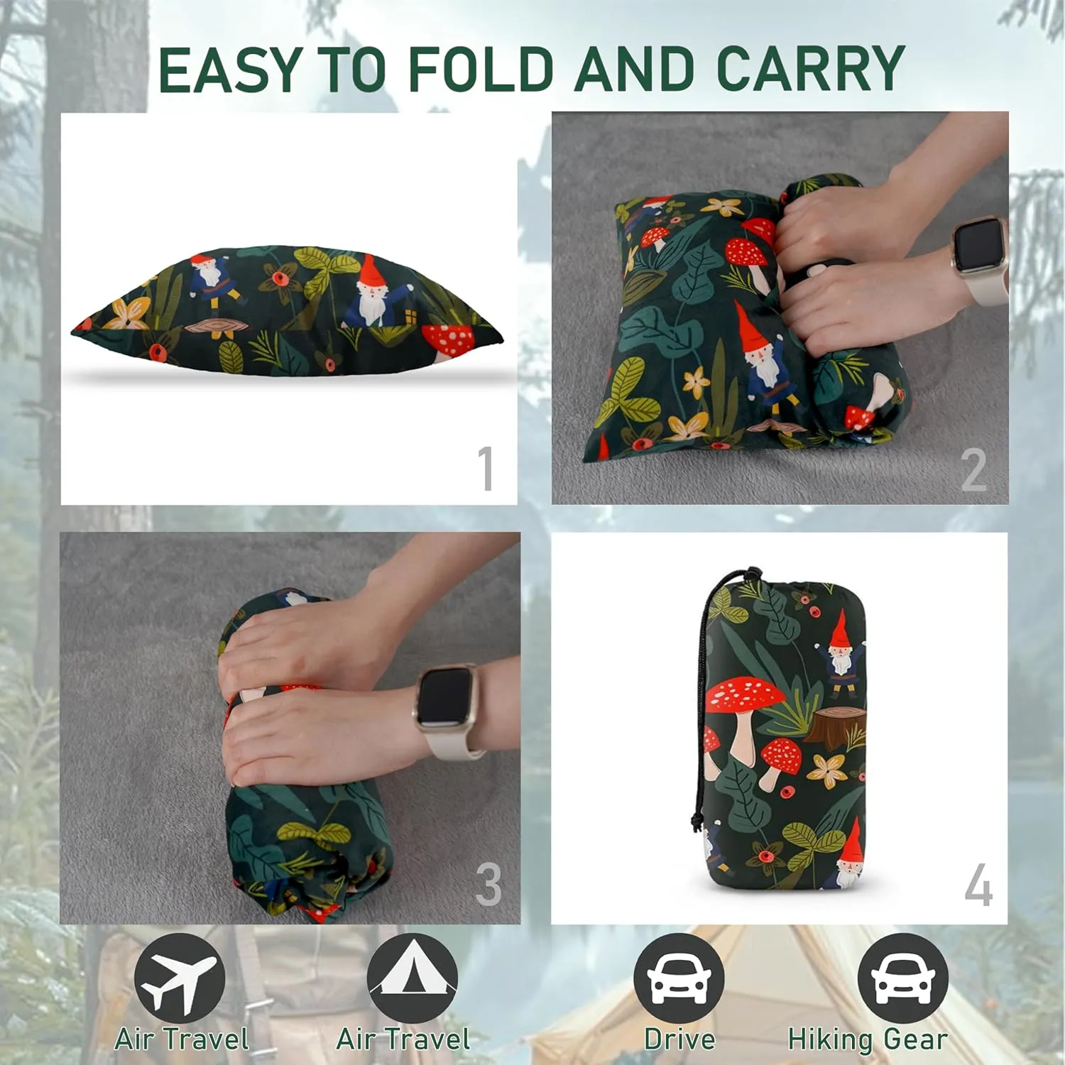 Camping Pillow Shredded Memory Foam Travel Pillows for Sleeping Compressible Lightweight Camp Pillow Washable Backpacking Pillow for Camping & Hiking Firm Supportive Small Pillow for Travel