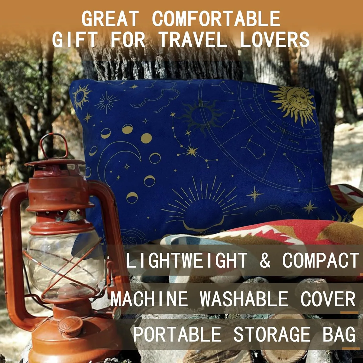 Camping Pillow Shredded Memory Foam Travel Pillows for Sleeping Compressible Lightweight Camp Pillow Washable Backpacking Pillow for Camping & Hiking Firm Supportive Small Pillow for Travel