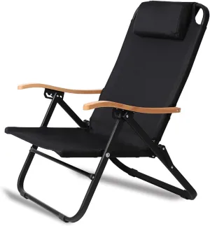 Camping Reclining Chairs High Back with Headrest 4-Adjustable Folding Beach Chairs Heavy Duty Support 265LB-Black