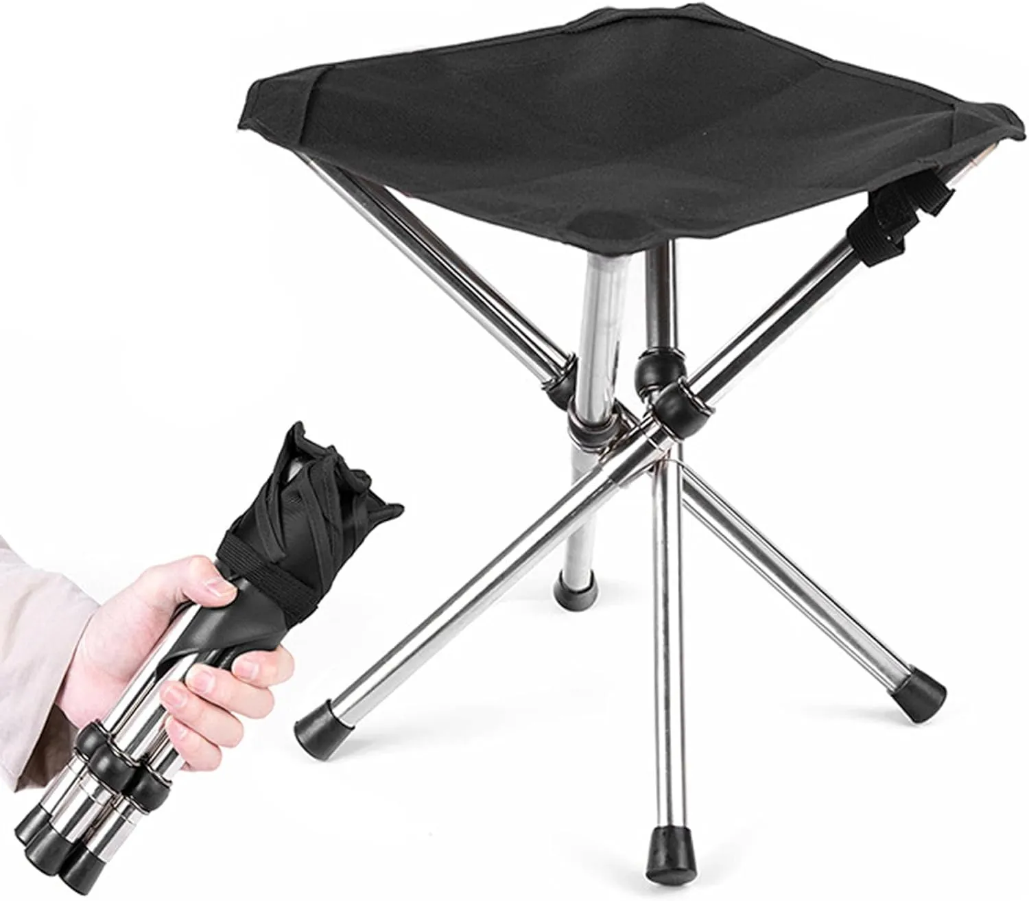 Camping Stool 13.8'' High Folding Camp Stool 264lbs Heavy Loading Tripod Chair Portable Wear-Resistant Fishing Stool Folding Chair for Outdoor Walking Hiking Travel L, Fishing Chair
