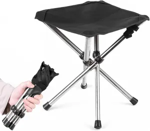 Camping Stool 13.8'' High Folding Camp Stool 264lbs Heavy Loading Tripod Chair Portable Wear-Resistant Fishing Stool Folding Chair for Outdoor Walking Hiking Travel L, Fishing Chair