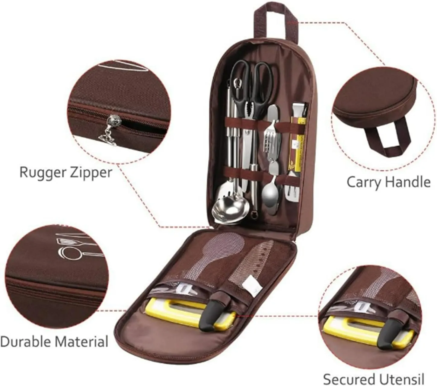 Camping Travel Cooking Utensils Organizer Travel Bag, Portable Small Stuff Case for Storing, Knife Backpack and Waterproof Chef Bag,Portable Pouch for BBQ Camp Cookware Kitchen Kit