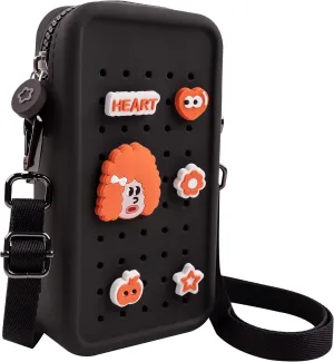 Candy Small Crossbody Bag for Women with Customizable Charm Holes, Compact & Durable with Adjustable Strap, Perfect for Everyday Use (Black)