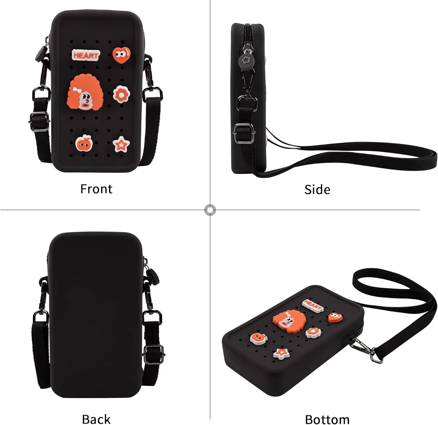 Candy Small Crossbody Bag for Women with Customizable Charm Holes, Compact & Durable with Adjustable Strap, Perfect for Everyday Use (Black)