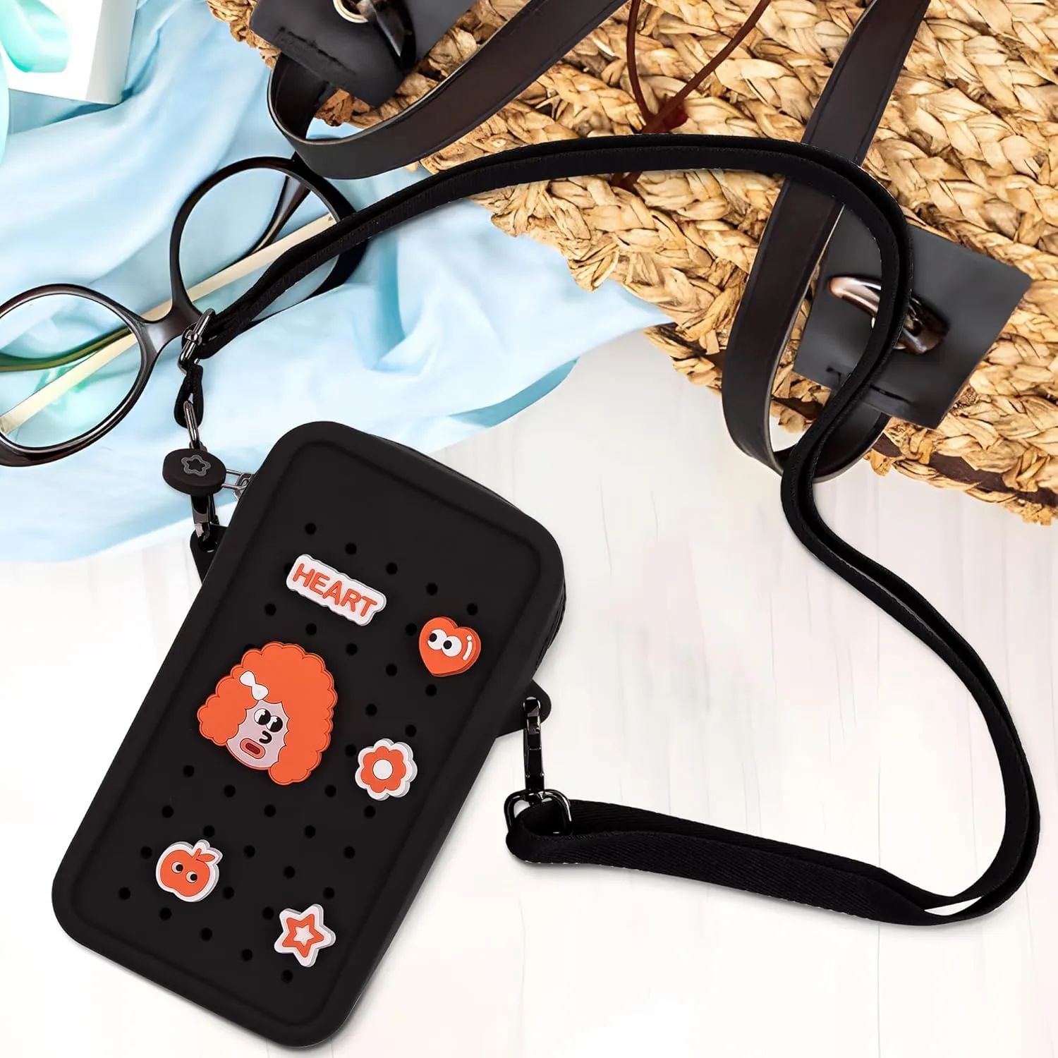 Candy Small Crossbody Bag for Women with Customizable Charm Holes, Compact & Durable with Adjustable Strap, Perfect for Everyday Use (Black)