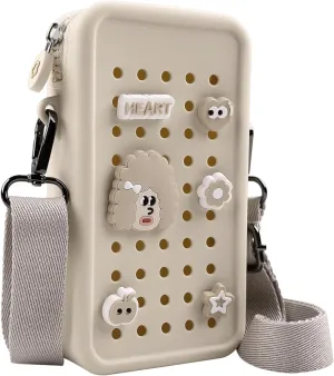 CANDY Small Crossbody Bag with Wide Shoulder Strap and Larger Holes for Charms – Adjustable, Stylish, and Comfortable Everyday Bag (Beige)