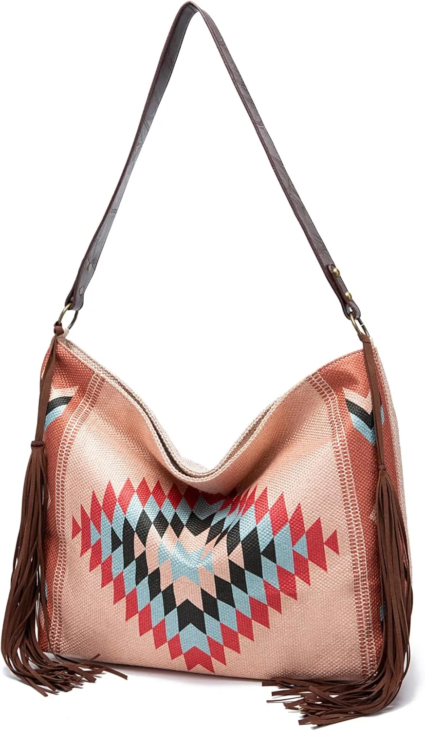 Canvas Tote Bags for Women Handbag Tote Purse with Zipper Ladies Ethnic Travel Tassel Hobo and Shoulder Handbags Large