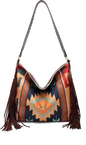 Canvas Tote Bags for Women Handbag Tote Purse with Zipper Ladies Ethnic Travel Tassel Hobo and Shoulder Handbags Large