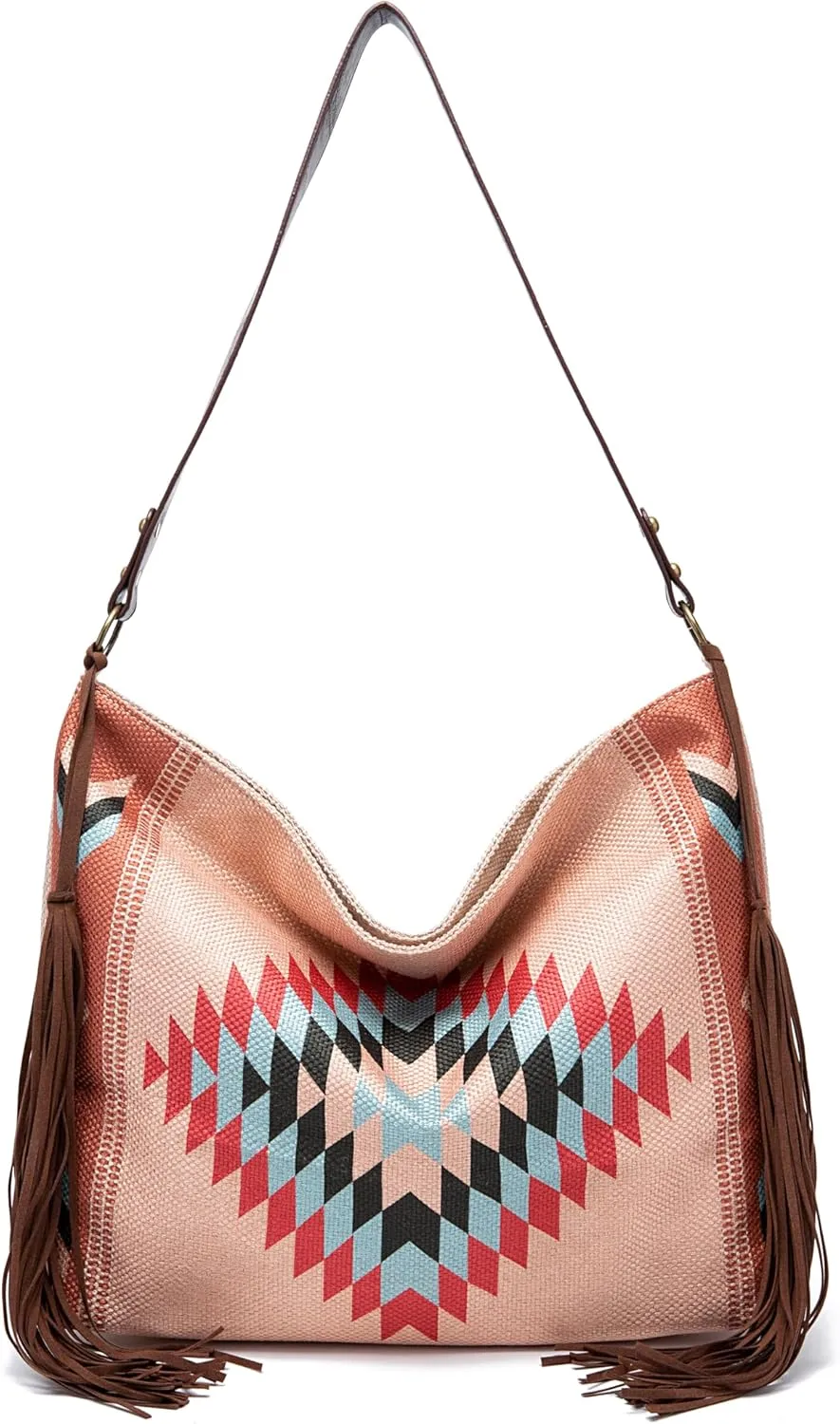 Canvas Tote Bags for Women Handbag Tote Purse with Zipper Ladies Ethnic Travel Tassel Hobo and Shoulder Handbags Large