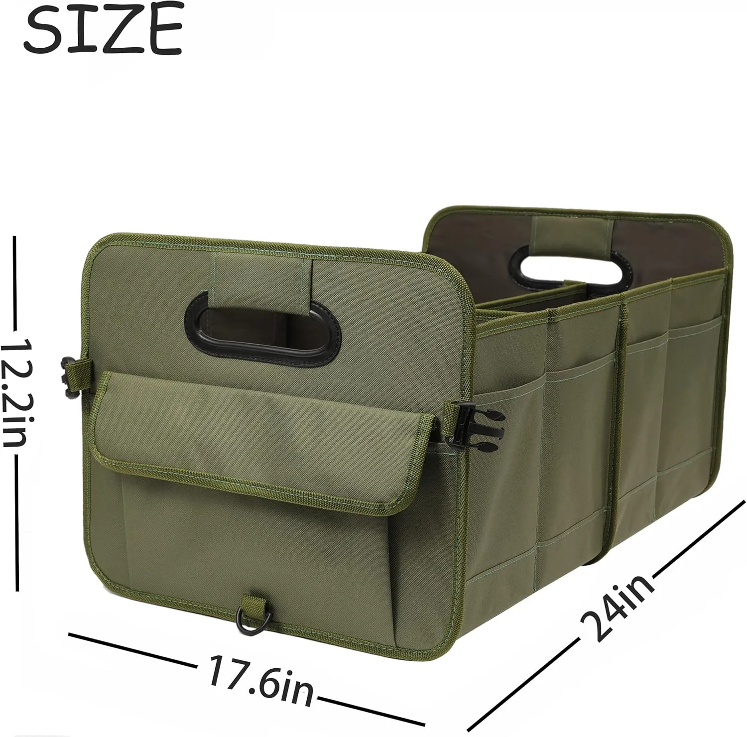 Car Trunk Organizer, Green, Foldable, Non-slip, Adjustable, Multiple Compartments, 600D Oxford Cloth Material