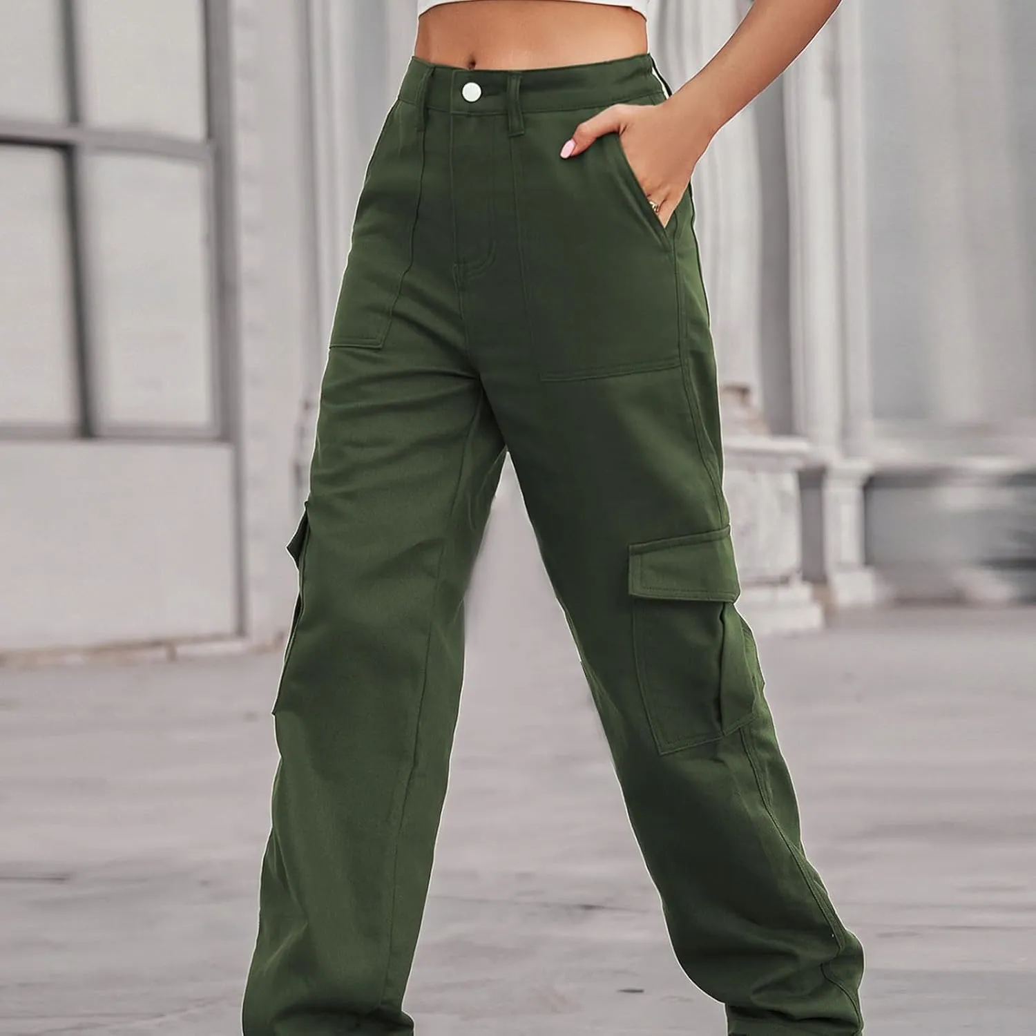 Cargo Jeans for Women Baggy Jeans Slacks Straight-Leg Pants Wrinkle Free Pants Business Casual Denim Pants