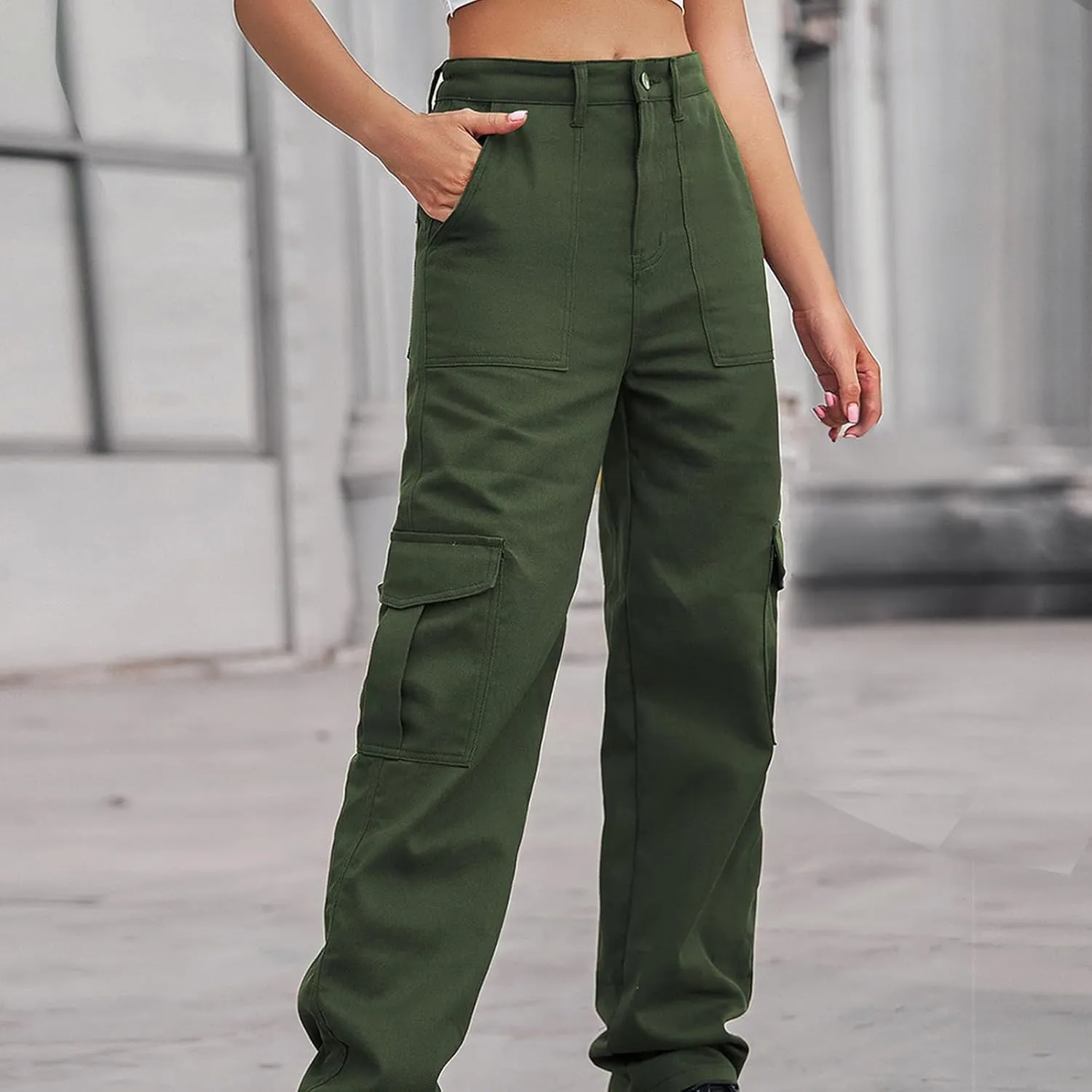 Cargo Jeans for Women Baggy Jeans Slacks Straight-Leg Pants Wrinkle Free Pants Business Casual Denim Pants