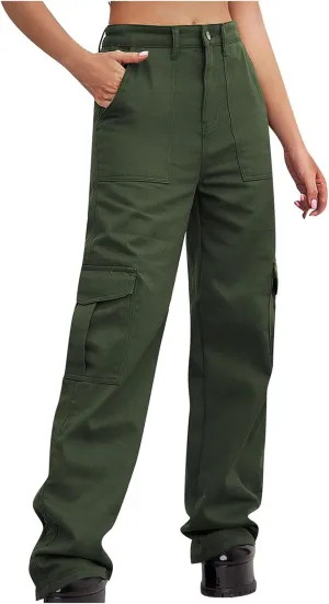 Cargo Jeans for Women Baggy Jeans Slacks Straight-Leg Pants Wrinkle Free Pants Business Casual Denim Pants