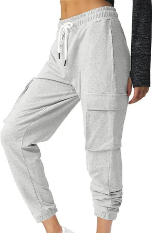 Cargo Joggers for Women Stretch Waist Drawstring Sweatpants Casual Lightweight Hiking Workout Trousers with Pockets