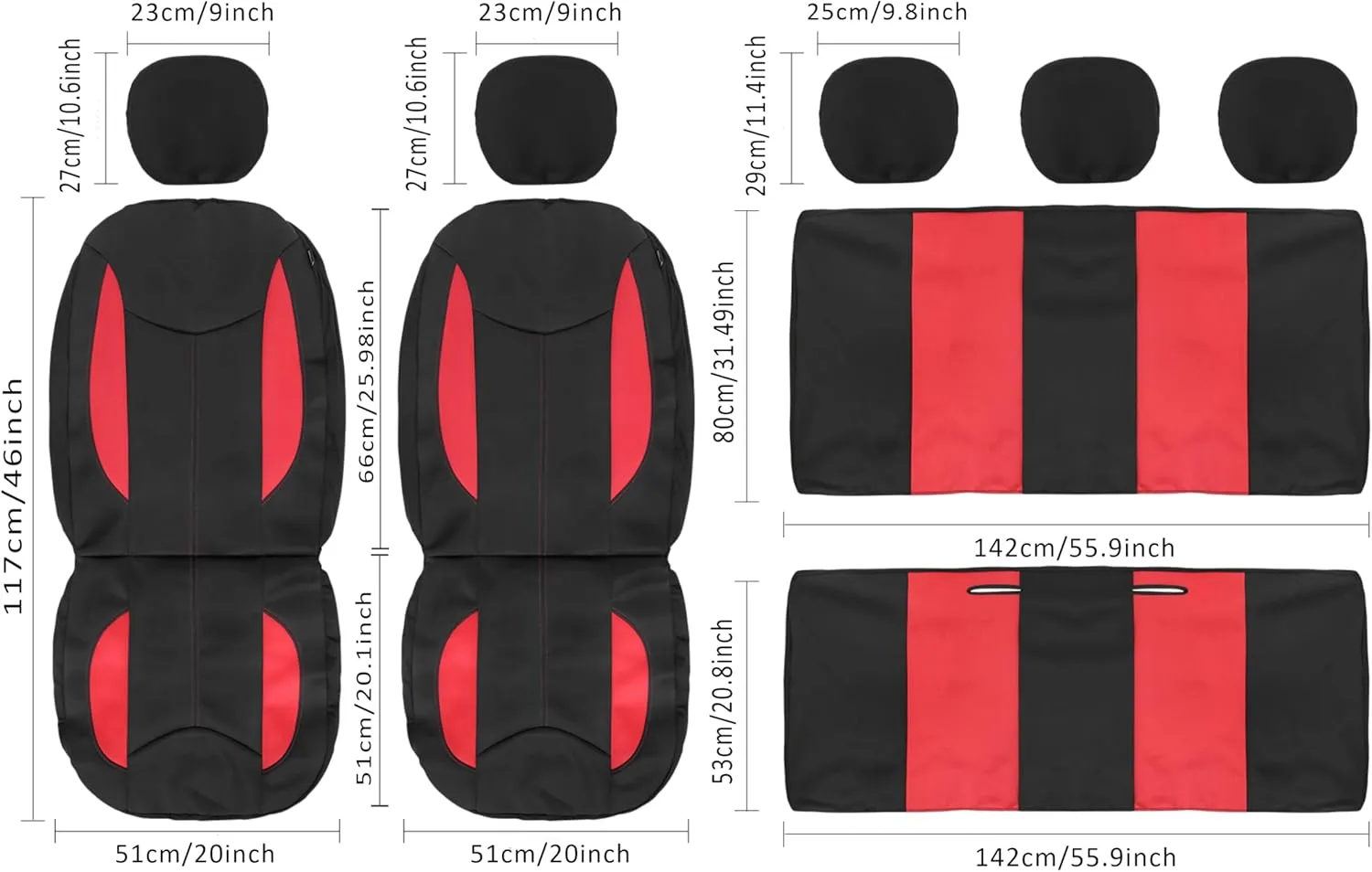 CAROMOP Waterproof Car Seat Cover Full Seats, Neoprene Seat Covers for Cars,Split Bench Compatible Car Interior Covers, Universal Fit Most Car Sedan Truck SUV(Black/Red)
