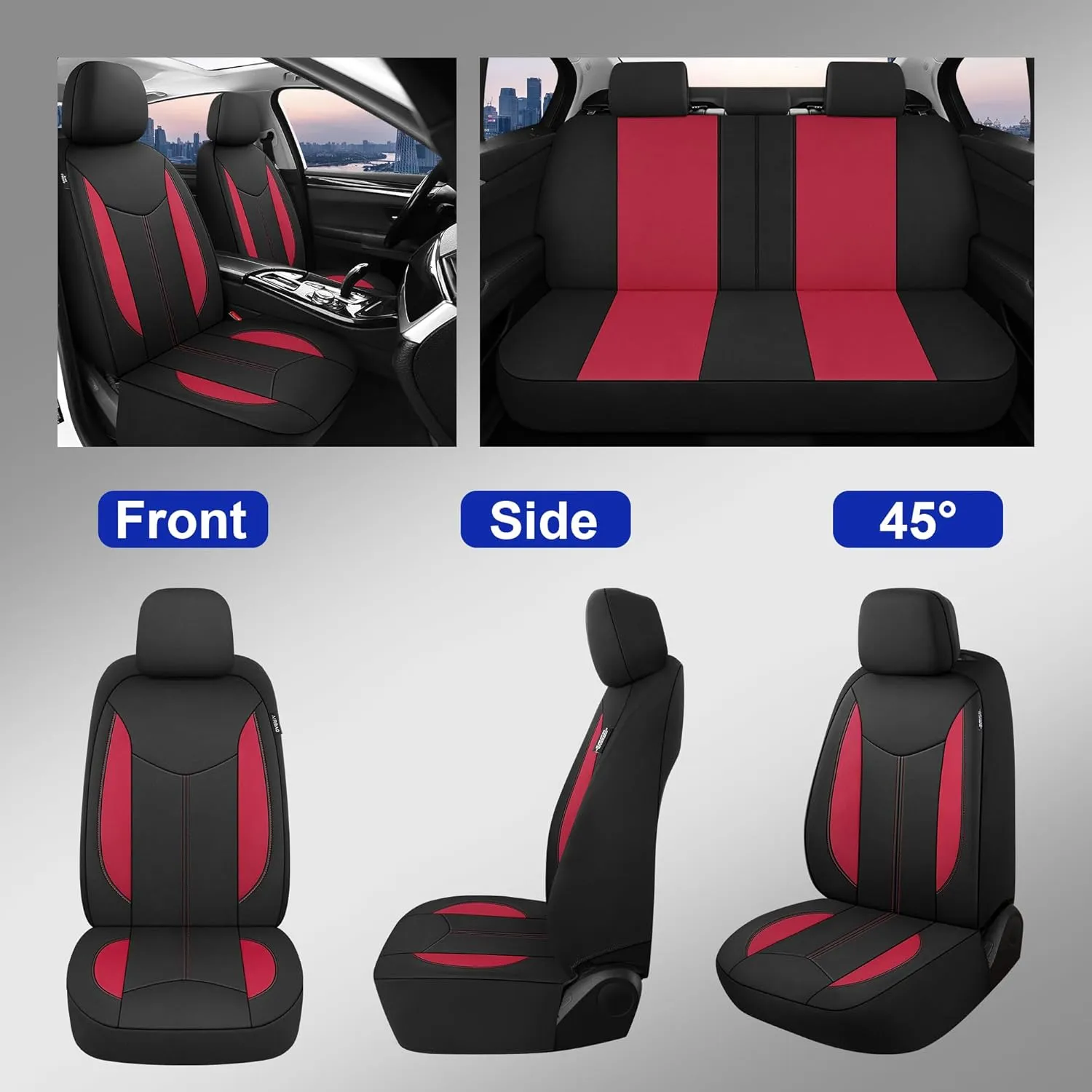 CAROMOP Waterproof Car Seat Cover Full Seats, Neoprene Seat Covers for Cars,Split Bench Compatible Car Interior Covers, Universal Fit Most Car Sedan Truck SUV(Black/Red)